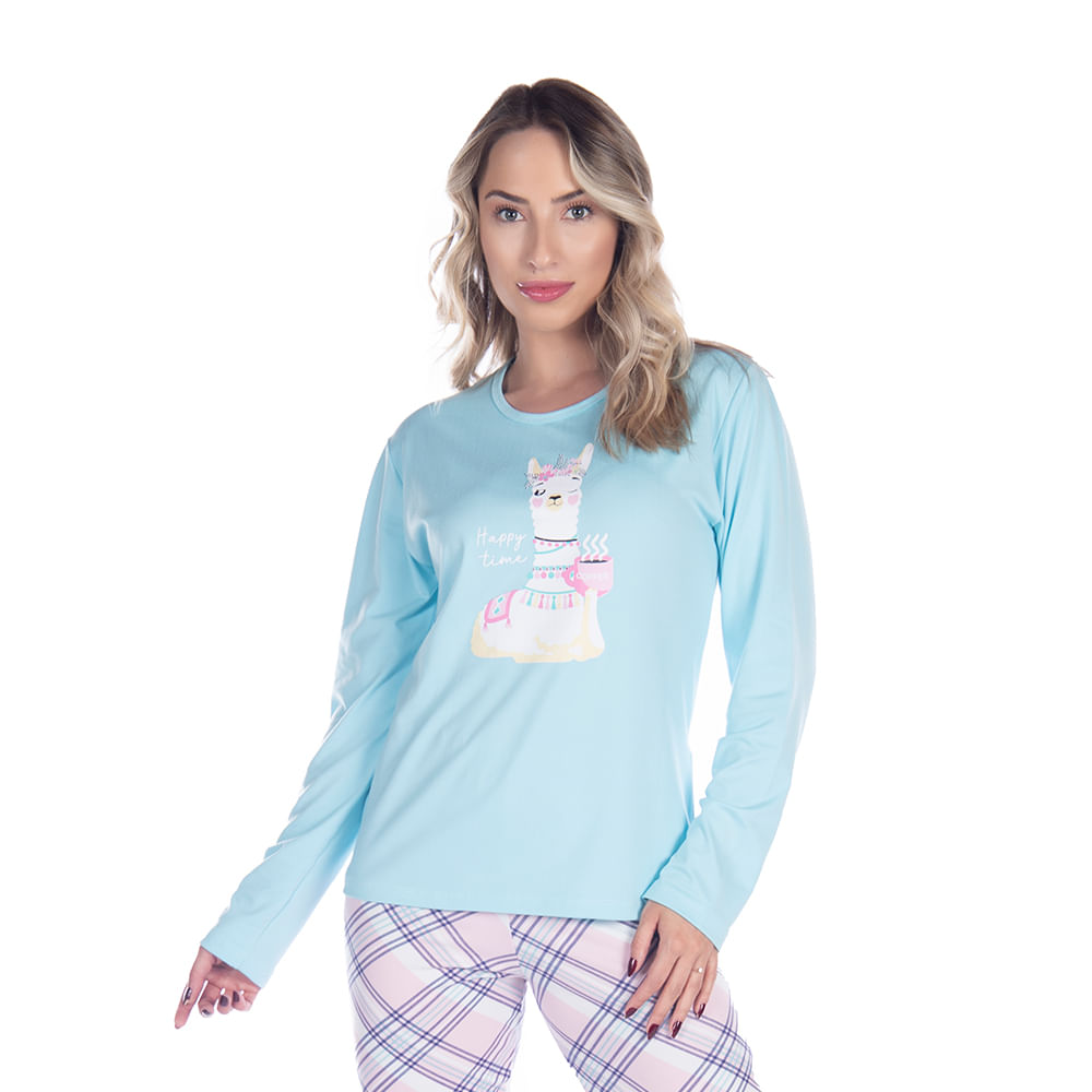 Pijama Suede Feminino Longo Calça Listrada Victory