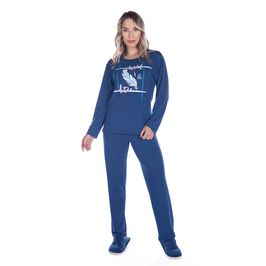 Pijama Suede Liso Feminino com Manga Longa e Calça Coleção Inverno Victory