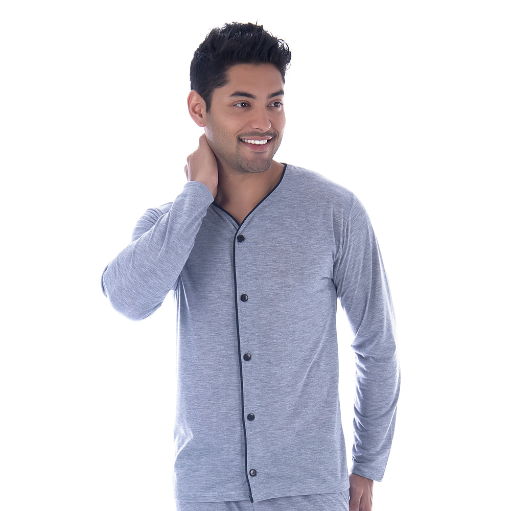 Pijama Meia Malha Aberto Masculino com Manga Longa e Calça Coleção Inverno Victory