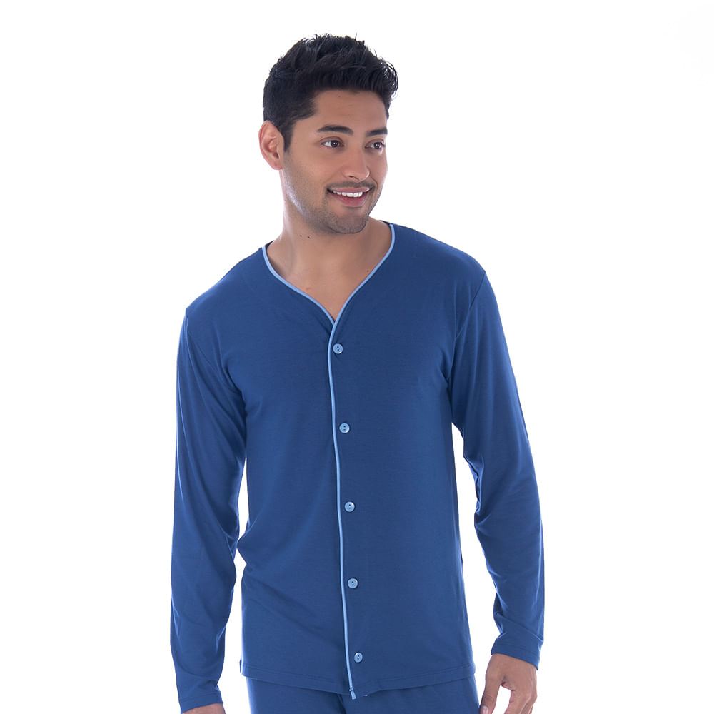 Pijama Meia Malha Aberto Masculino com Manga Longa e Calça Coleção Inverno Victory