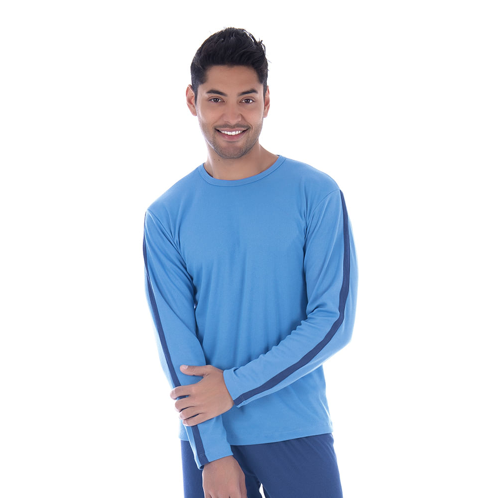 Pijama Canelado Masculino com Manga Longa e Calça em Forro Peluciado Coleção Inverno Victory