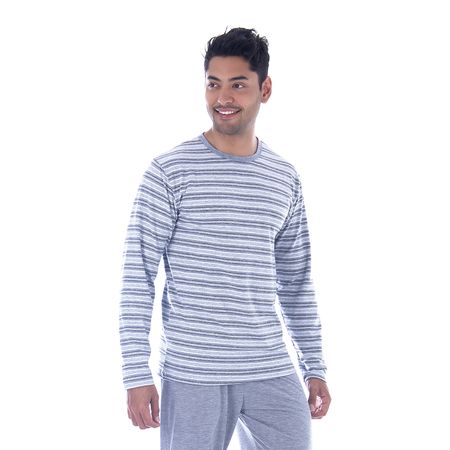 Pijama Suede Listrado Masculino com Manga Longa e Calça Coleção Inverno Victory