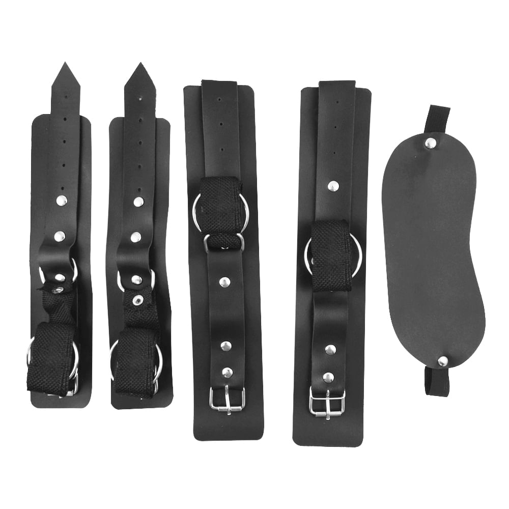 Kit Bondage com Algemas Venda e Tornozeleiras Linha Sado Êxtase Produtos Eróticos Kit Bondage com Algemas Venda e Tornozeleiras Linha Sado Êxtase Produtos Eróticos