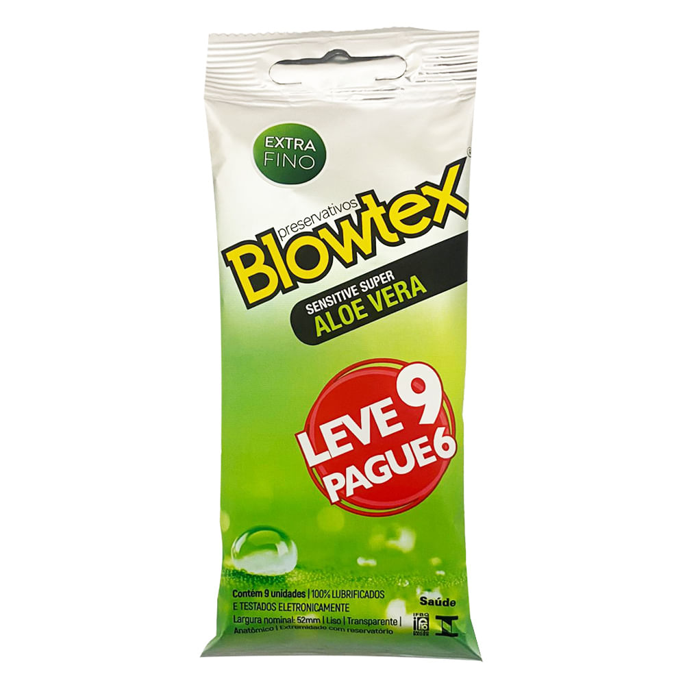Preservativos Lubrificados Sensitive Super Aloe Vera Leve 9 Pague 6 unidades Blowtex Preservativos Lubrificados Sensitive Super Aloe Vera Leve 9 Pague 6 unidades Blowtex
