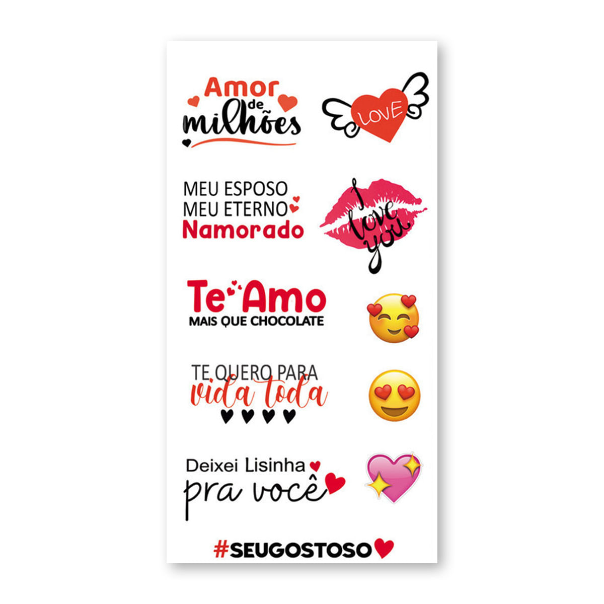 Cartela de Tatuagem Adesiva Temporária Amor de Milhões 19 x 9 cm Luvi Cartela de Tatuagem Adesiva Temporária Amor de Milhões 19 x 9 cm Luvi