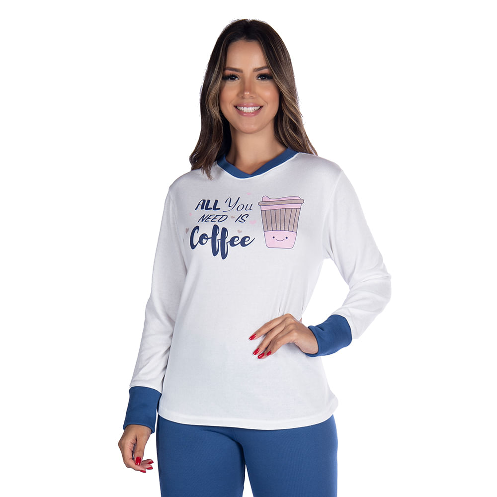 Pijama Moletinho Alaska Feminino com Manga Longa e Calça Coleção Inverno Victory
