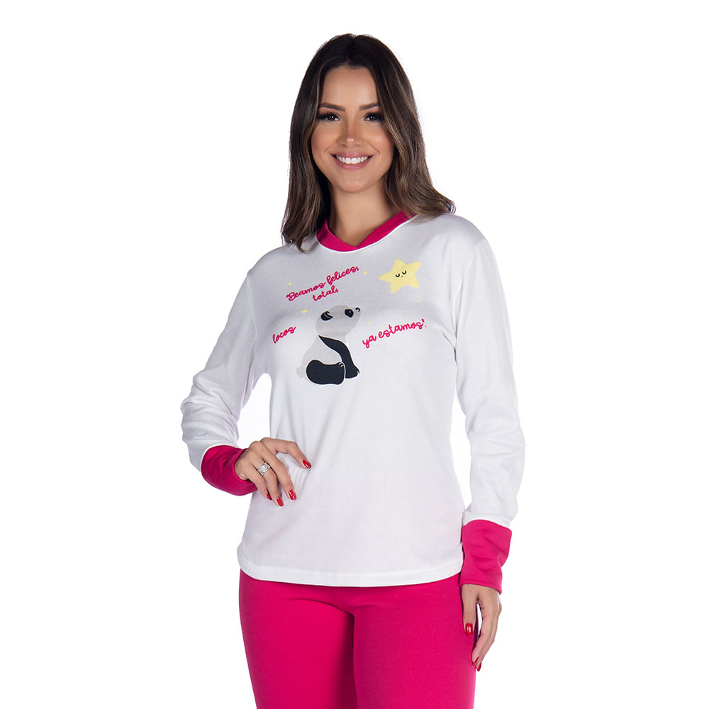 Pijama Moletinho Alaska Feminino com Manga Longa e Calça Coleção Inverno Victory
