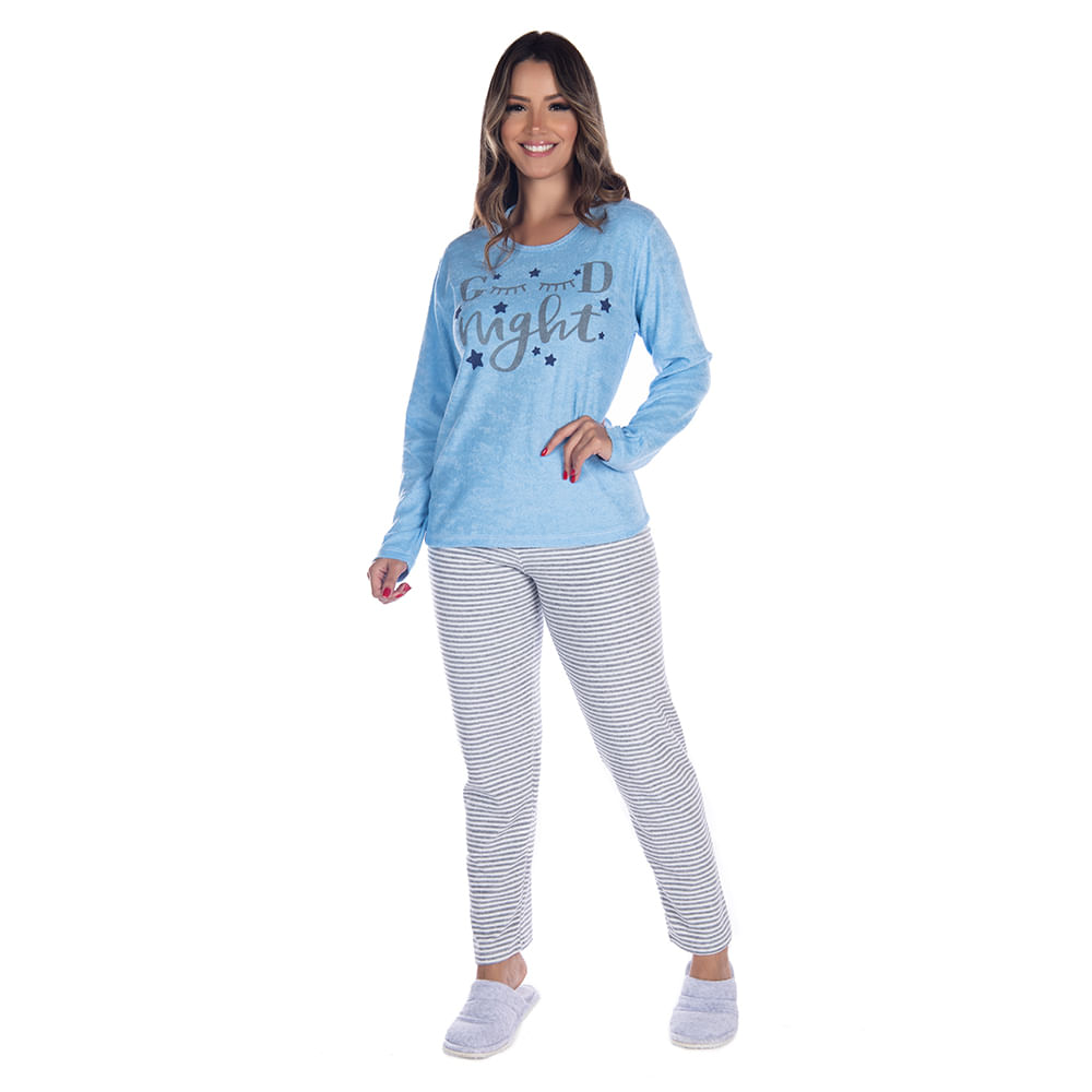 Pijama Plush Sophia com Manga Longa e Calça Coleção Inverno Victory