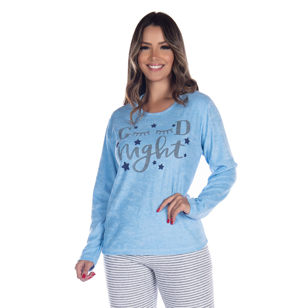 Pijama Plush Sophia com Manga Longa e Calça Coleção Inverno Victory