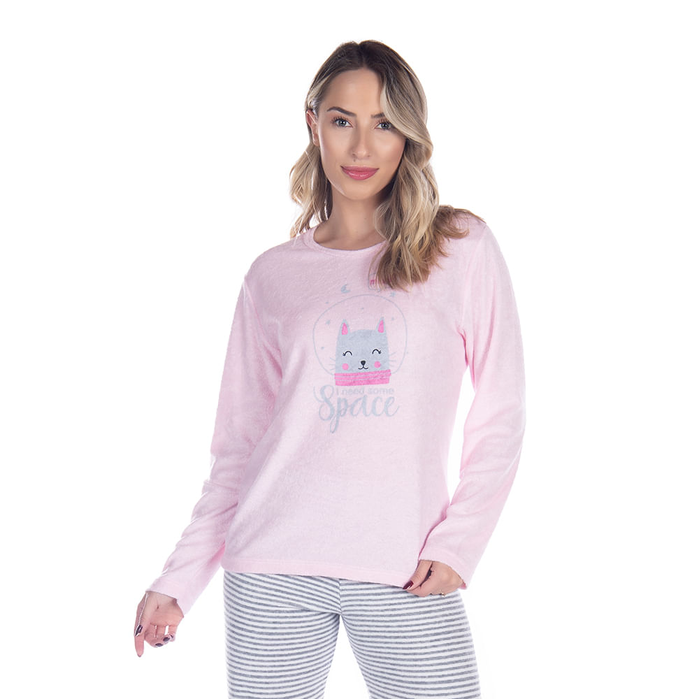 Pijama Plush Sophia com Manga Longa e Calça Coleção Inverno Victory