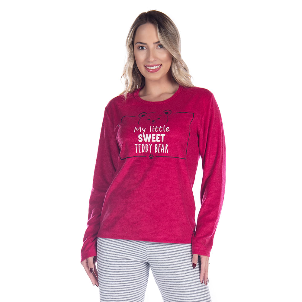 Pijama Plush Sophia com Manga Longa e Calça Coleção Inverno Victory