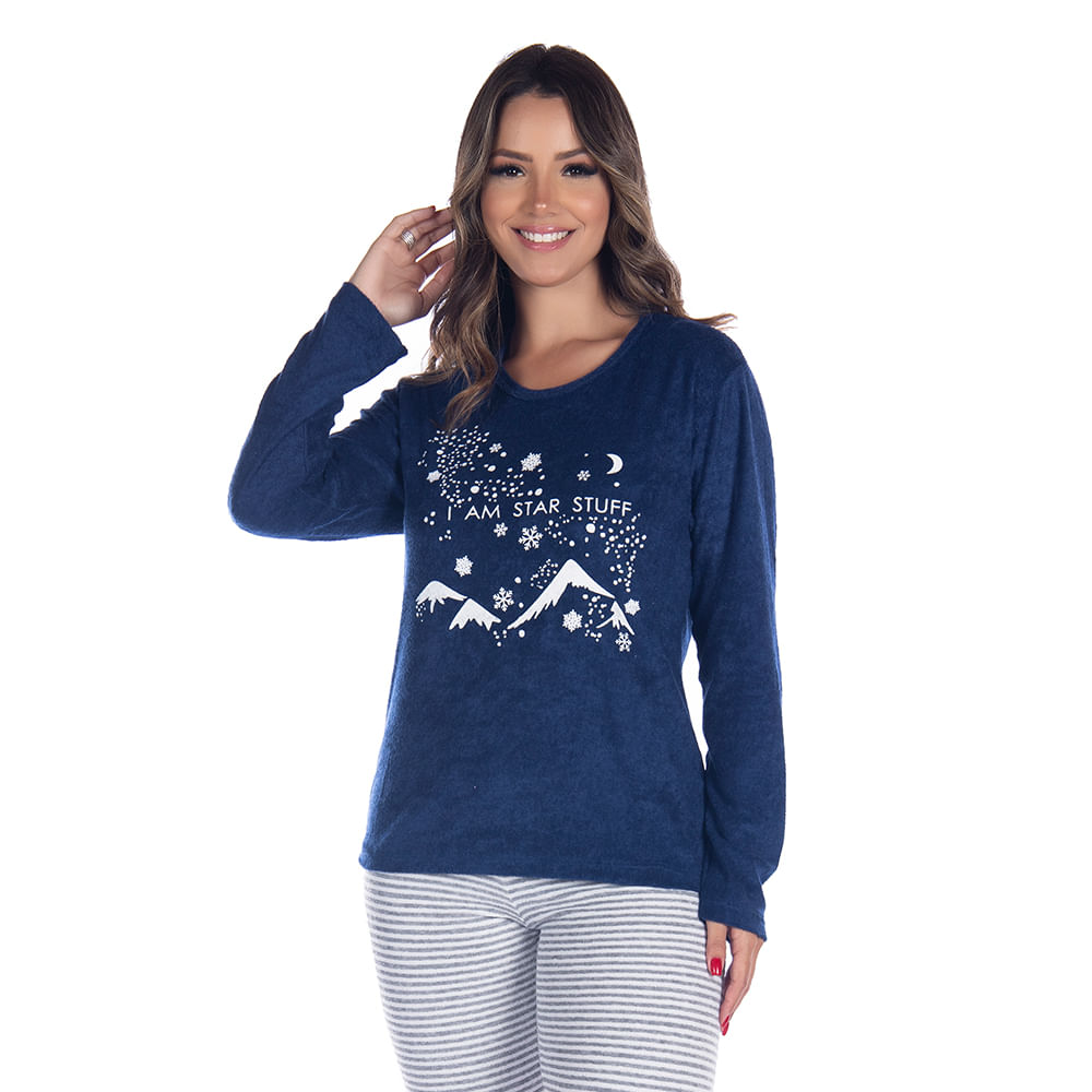 Pijama Plush Sophia com Manga Longa e Calça Coleção Inverno Victory