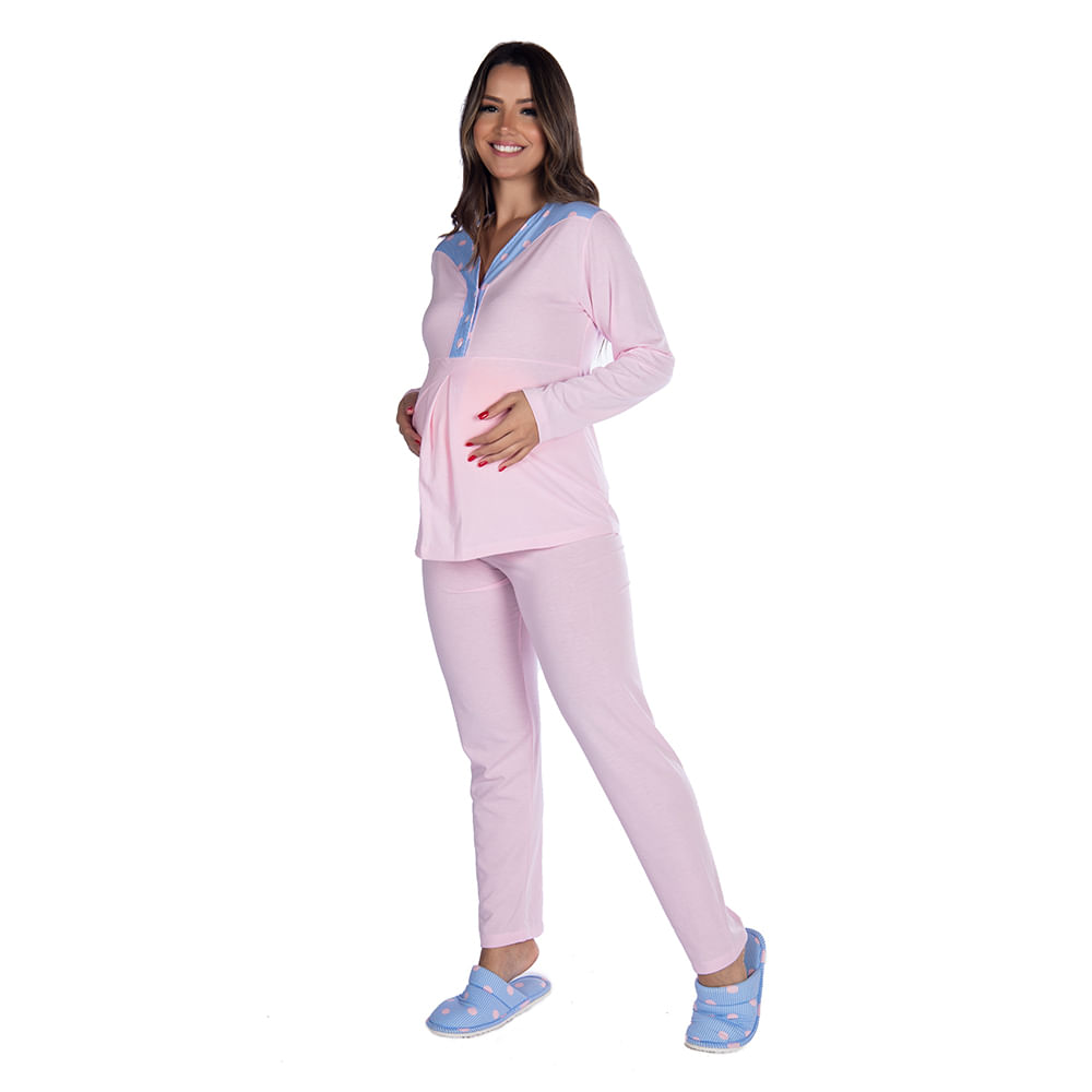 Pijama Suede Gestante com Manga Longa e Calça Coleção Inverno Victory Pijama Suede Gestante com Manga Longa e Calça Coleção Inverno Victory