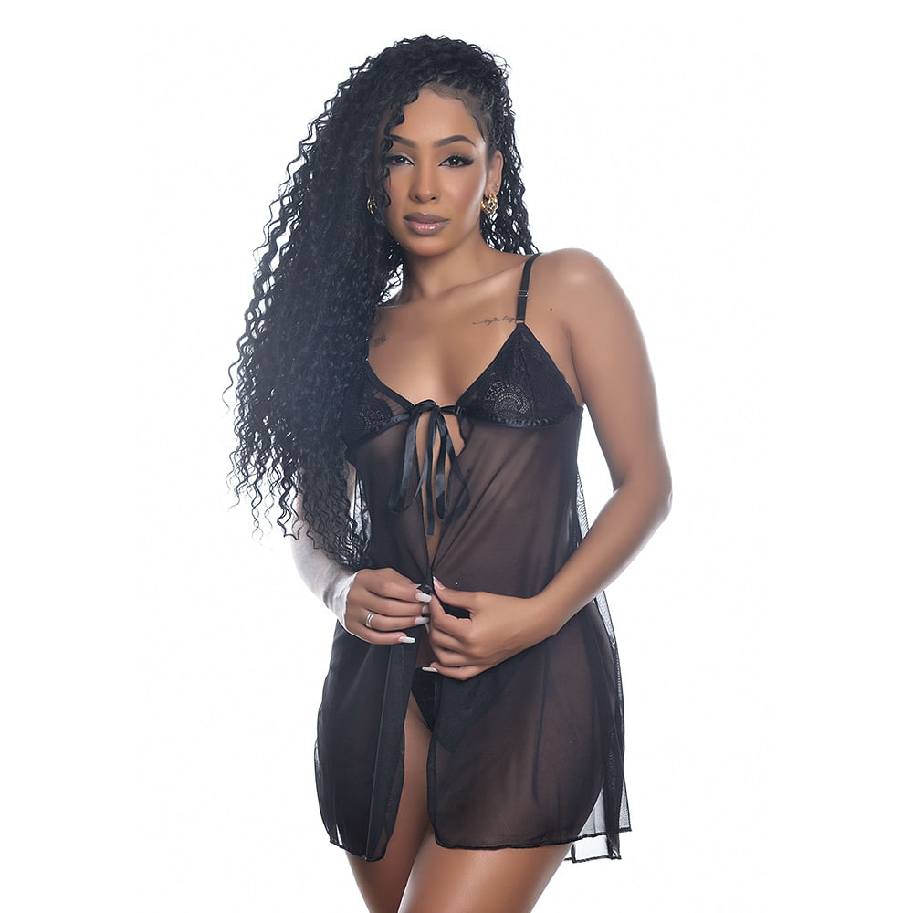 Camisola em Tule com Detalhes em Renda Yully Lingerie Camisola em Tule com Detalhes em Renda Yully Lingerie
