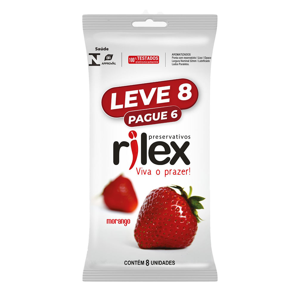 Preservativo Lubrificado com Aroma de Morango Leve 8 Pague 6 Rilex Preservativo Lubrificado com Aroma de Morango Leve 8 Pague 6 Rilex