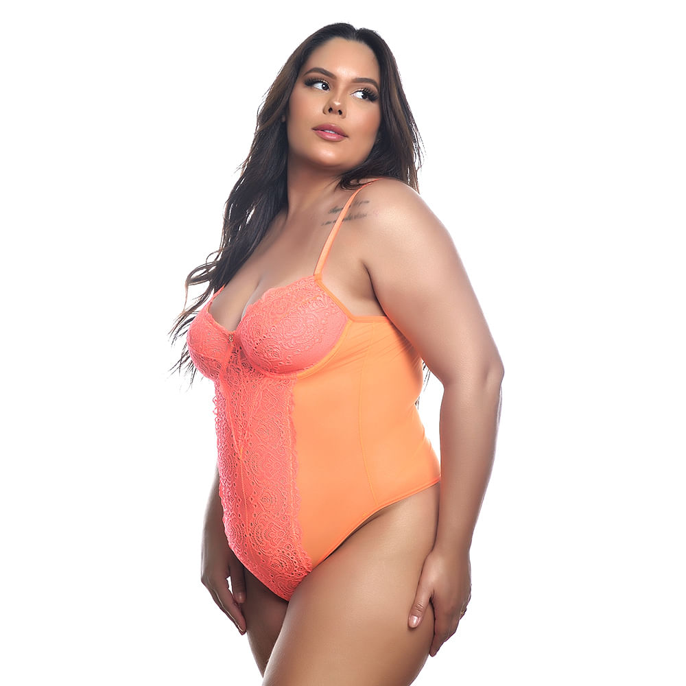 Body Francielly Plus Size em Tule com Detalhes em Renda Tallyta Moda Apimentada