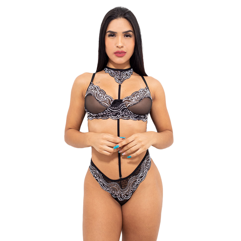Conjunto Bicolor em Tule com Acessório Hot Love
