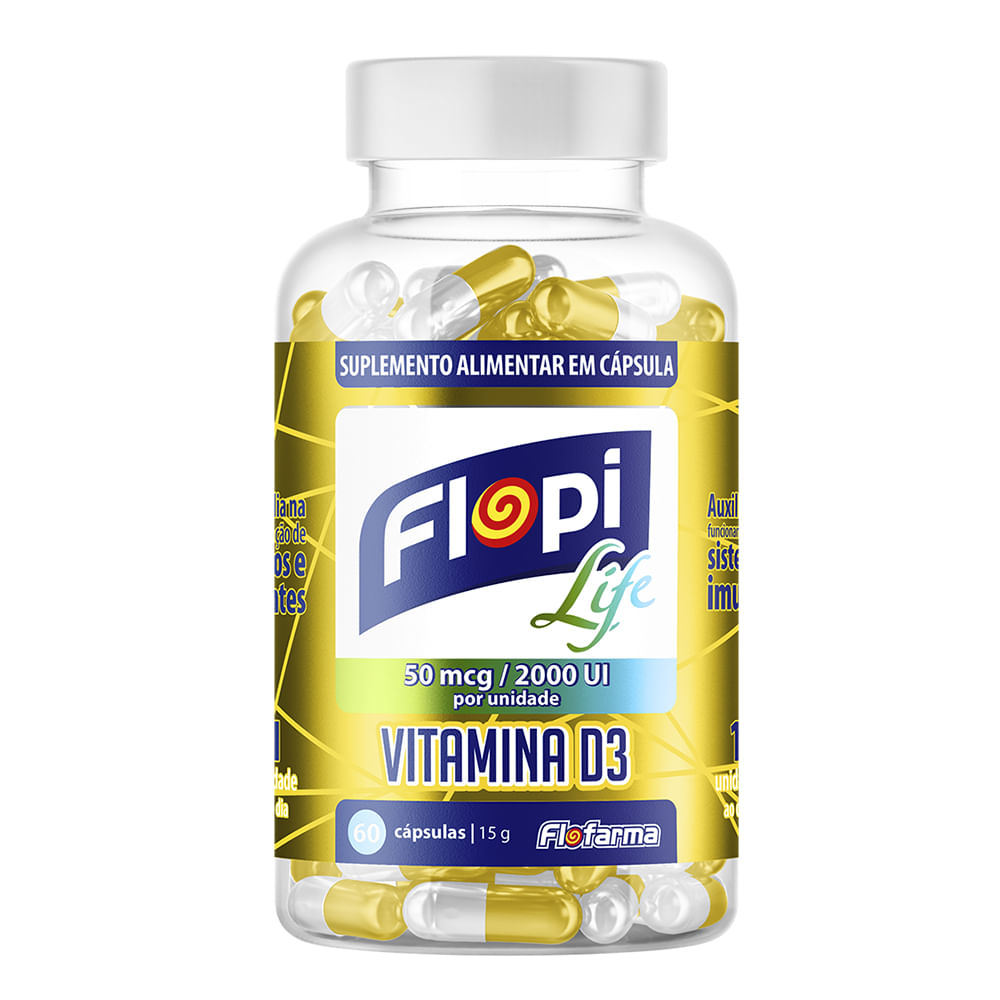 Flopi Life Vitamina D3 Suplemento Vitamínico com 60 Cápsulas Flofarma