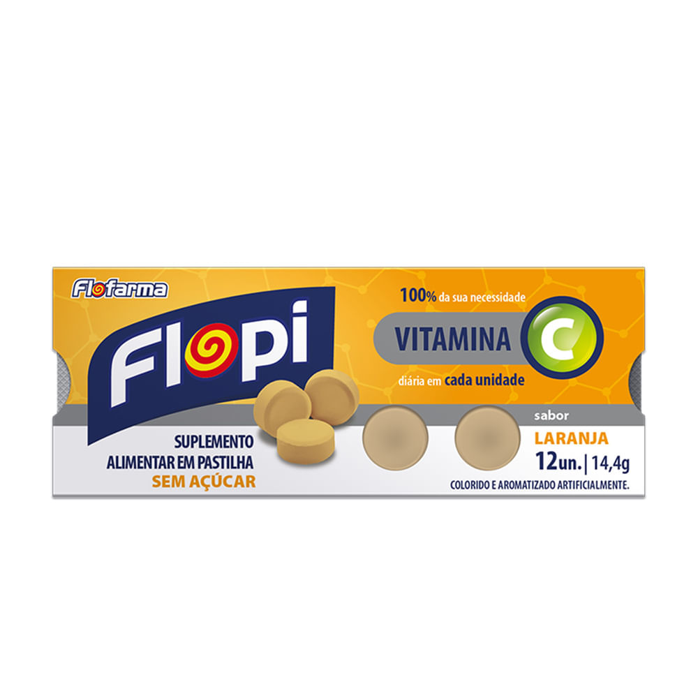 Flopi Suplemento Alimentar em Pastilha Vitamina C Sabor Laranja Flofarma