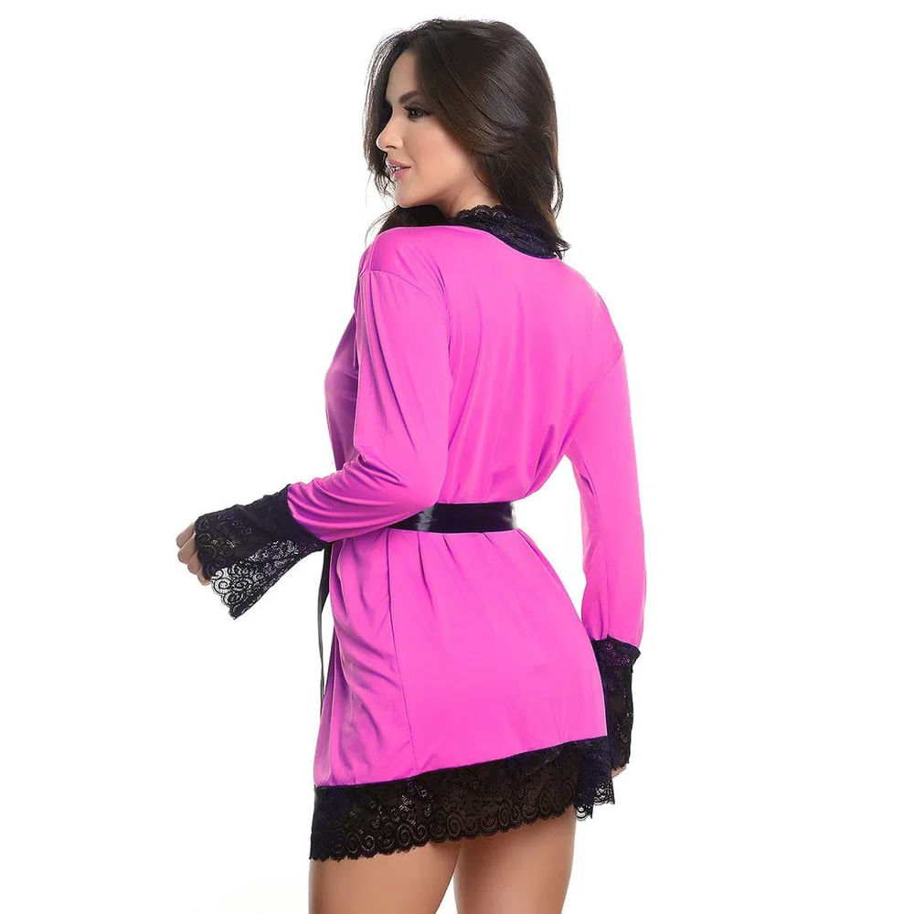 Robe Manga Longa Micrody com Detalhes Rendados Hot Love