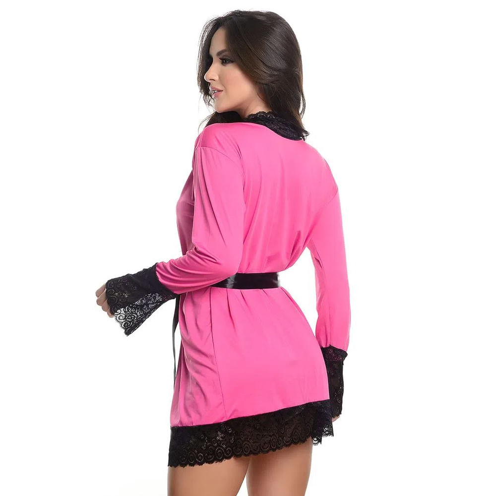 Robe Manga Longa Micrody com Detalhes Rendados Hot Love