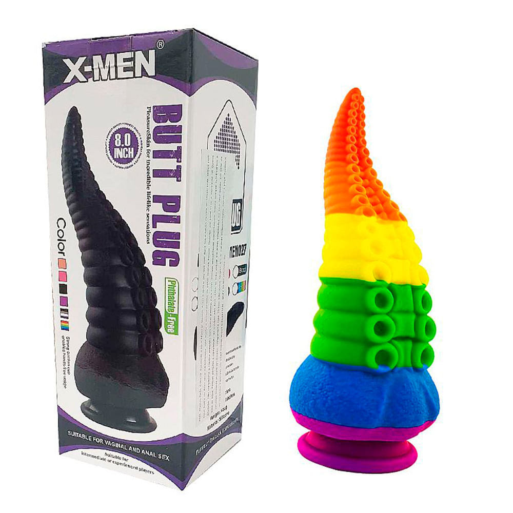 Butt Plug Prótese Dildo X-Men Colorida com Escroto e Ventosa Sexy Import