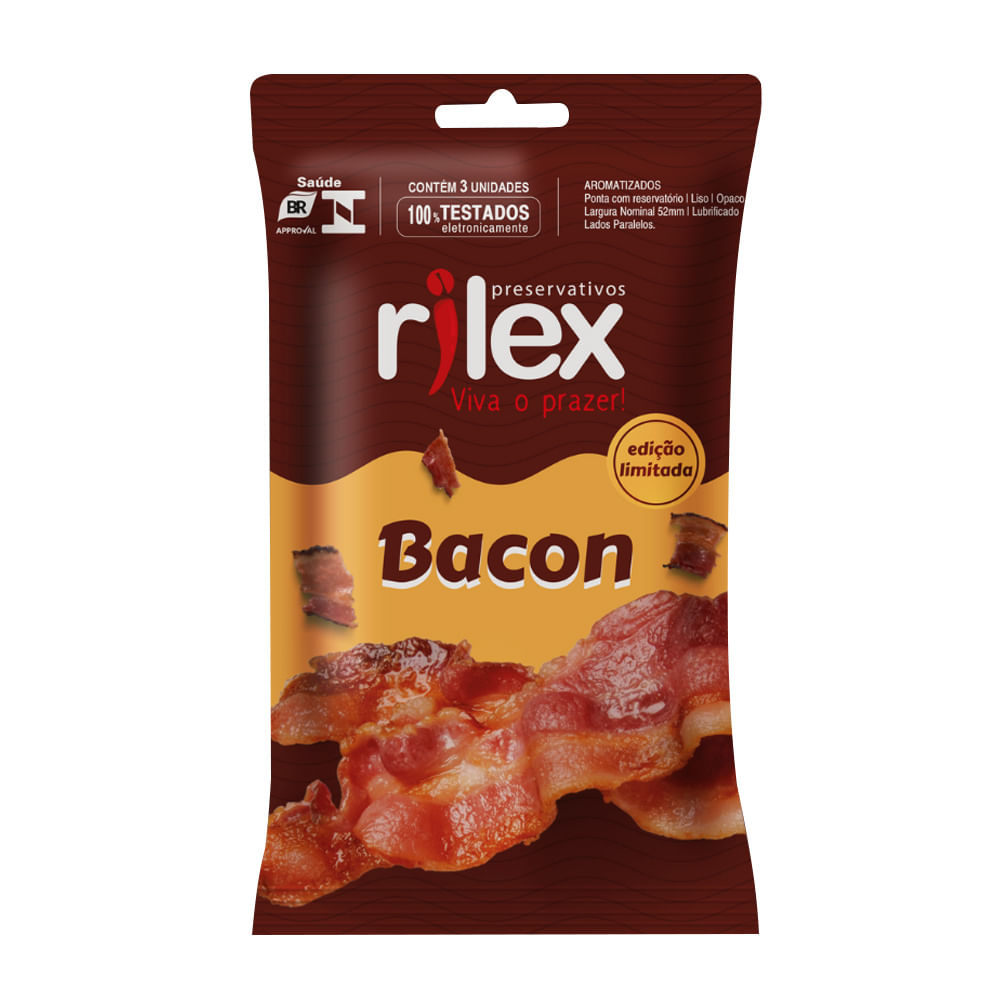 Preservativo Lubrificado com Aroma de Bacon 3 Unidades Rilex Preservativo Lubrificado com Aroma de Bacon 3 Unidades Rilex
