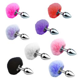 Plug Anal em Aço Prateado Tamanho M com Pompom Sexy Import