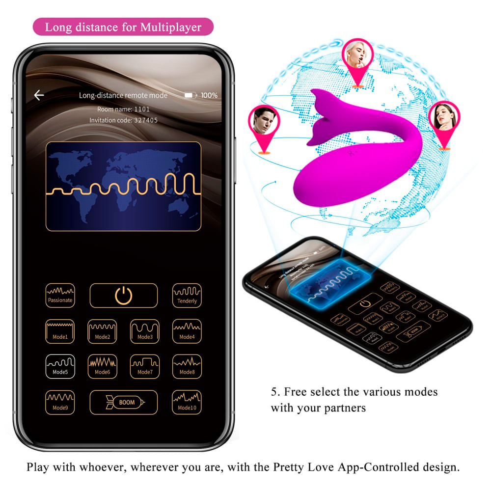 Jayleen Pretty Love Vibrador para Casal em Formato de Baleia com 12 Modos de Vibração App Vip Mix