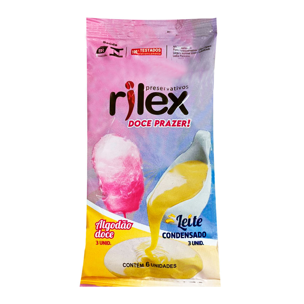 Kit Preservativo Lubrificado com 6 unidades Aroma de Algodão Doce e Leite Condensado Rilex