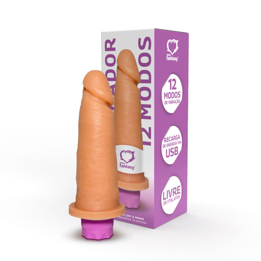 Pênis Realístico Vibro com 12 Modos de Vibração 15,3x4,5cm Sexy Fantasy Pênis Realístico Vibro com 12 Modos de Vibração 15,3x4,5cm Sexy Fantasy