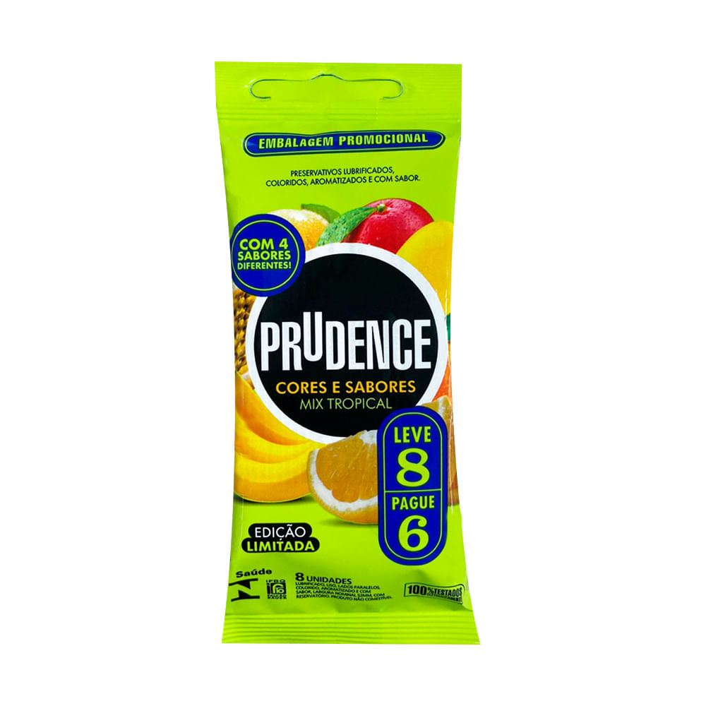 Preservativos Cores e Sabores Mix Tropical com 8 Unidades Prudence