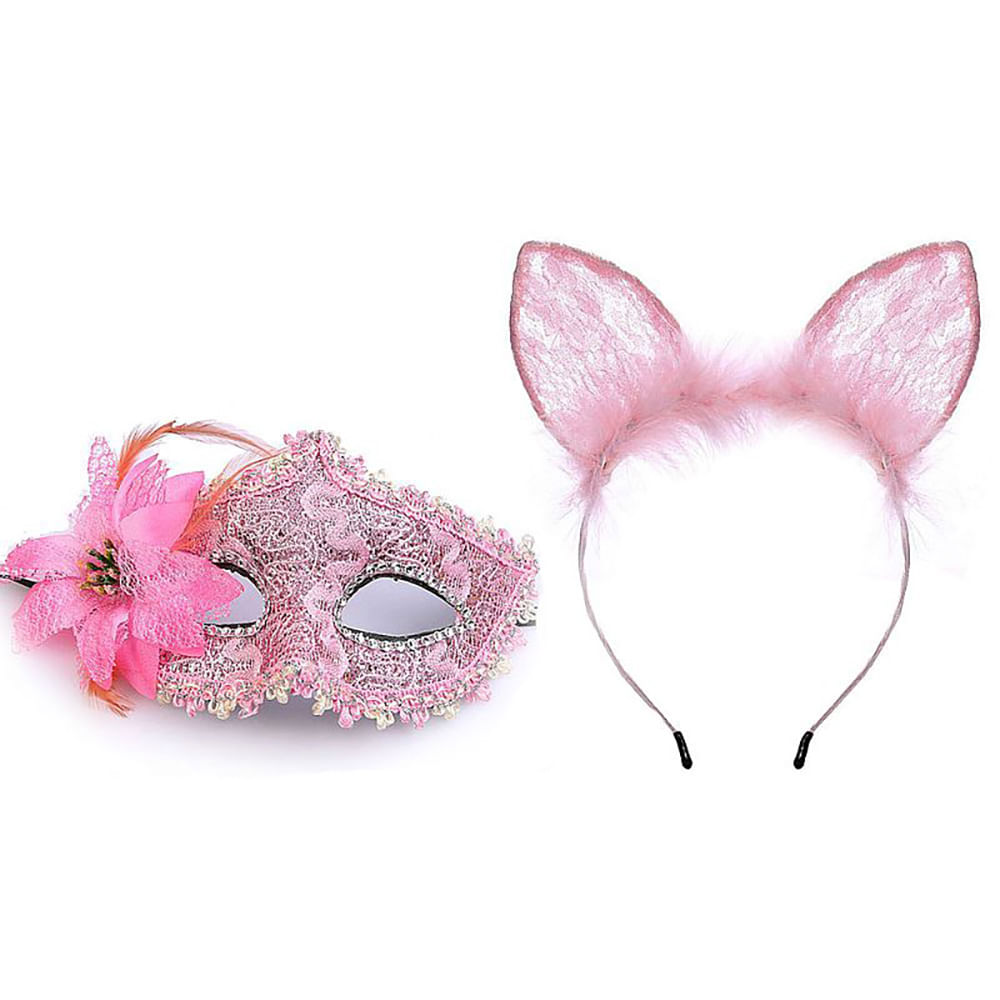 Kit Rabo de Raposa, Tiara de Orelhas, Grampos para os Seios e Gargantilha com Máscara Sexy Import