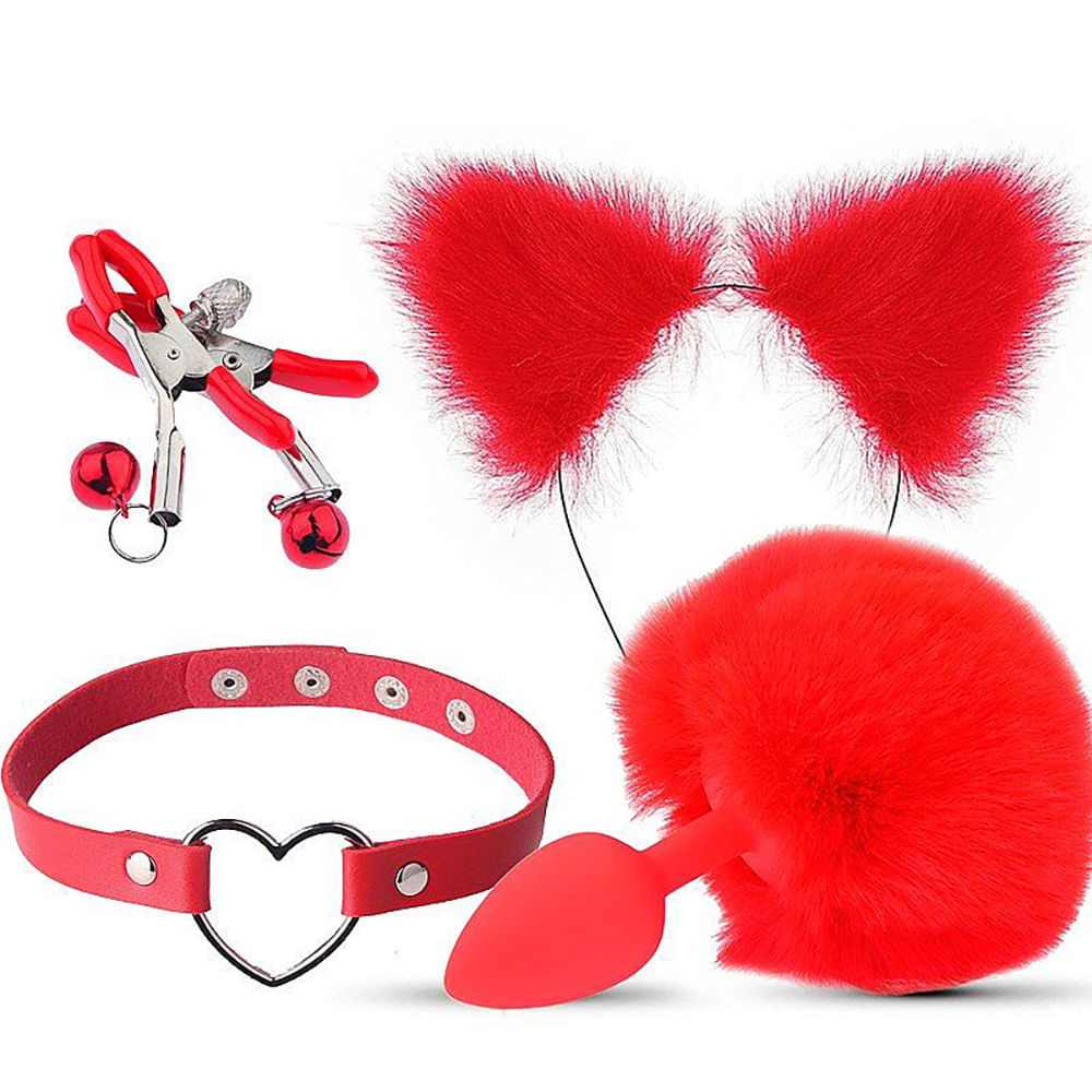 Kit Rabo de Coelho, Tiara de Orelhas, Grampos para os Seios e Gargantilha Sexy Import Kit Rabo de Coelho, Tiara de Orelhas, Grampos para os Seios e Gargantilha Sexy Import