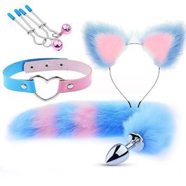 Kit Rabo de Raposa, Tiara de Orelhas, Grampos para os Seios e Gargantilha Sexy Import