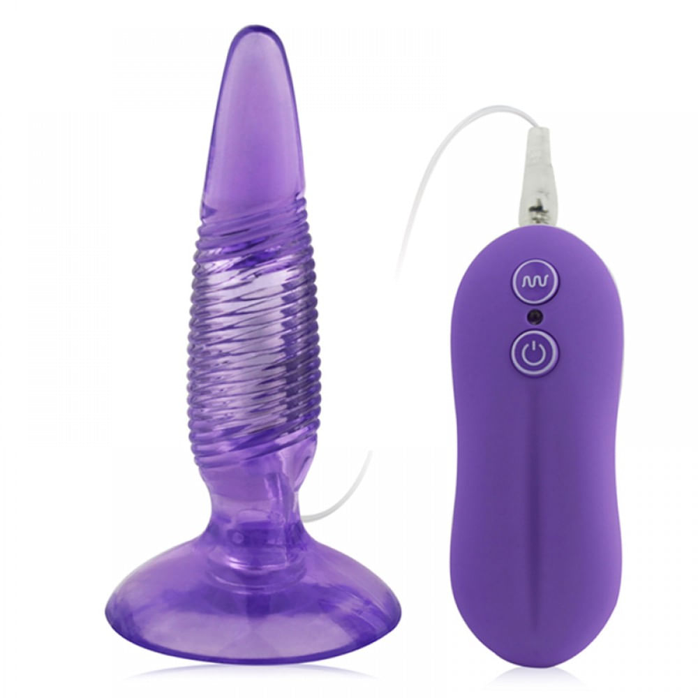 Plug Anal Twister Formato Cônico e Relevos Anelados Vibrador e Controle Miss Collection