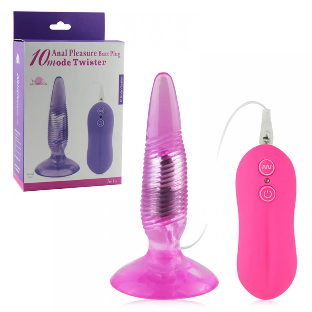 Plug Anal Twister Formato Cônico e Relevos Anelados Vibrador e Controle Miss Collection