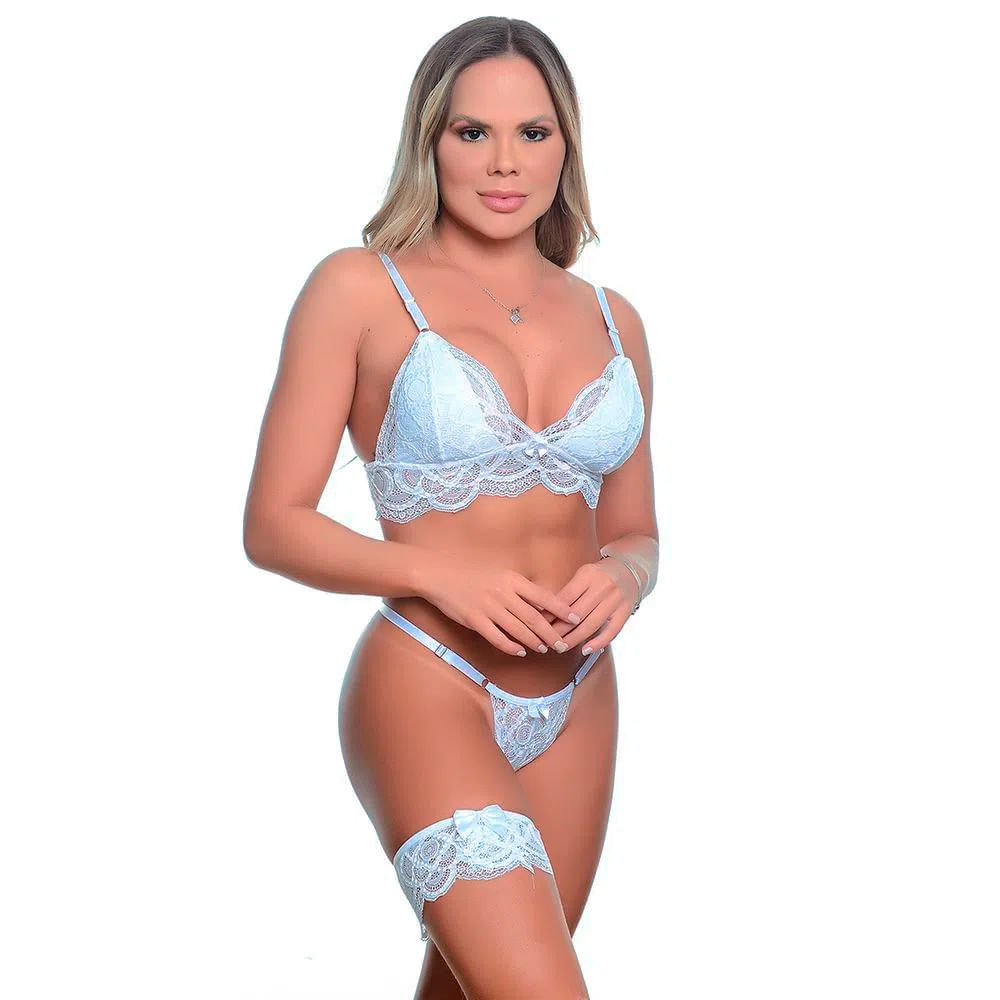 Conjunto Rendado sem Bojo e com Perneira Jô Lingerie