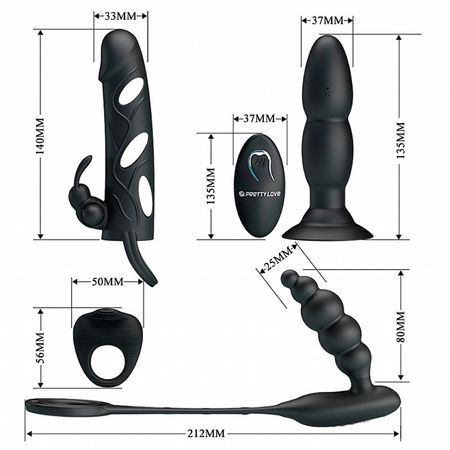 Pretty Love Master Hunter Kit Masculino com Plug Anal e Anel e Capa Peniana Sexy Import
