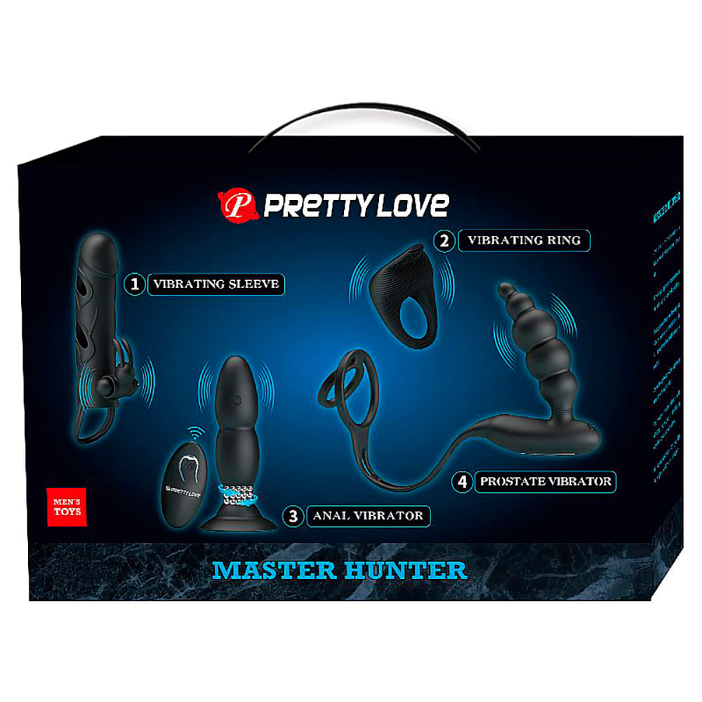Pretty Love Master Hunter Kit Masculino com Plug Anal e Anel e Capa Peniana Sexy Import