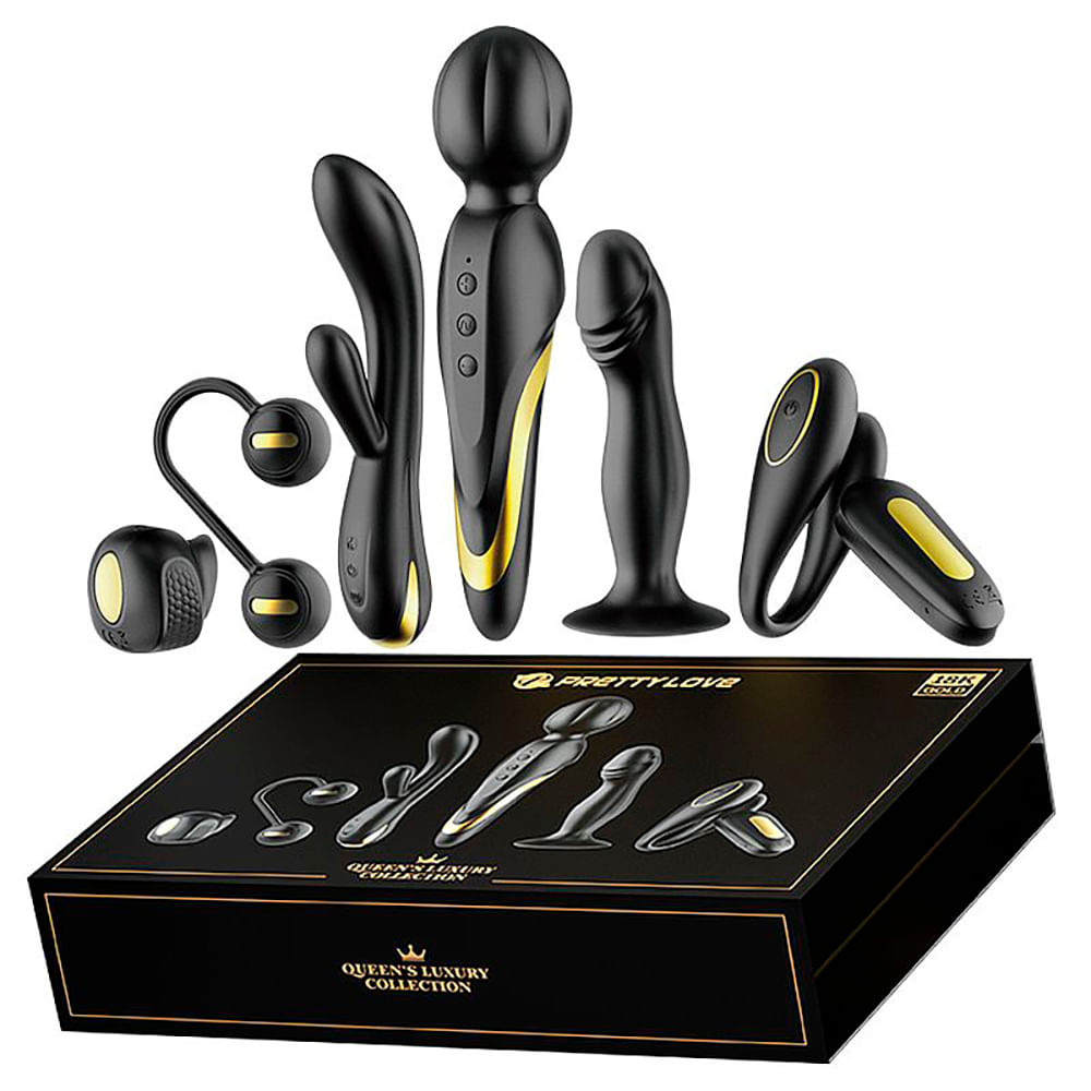 Pretty Love Queens Luxury Kit 6 Itens Vibrador e Estimuladores Detalhes em Ouro 18k Sexy Import