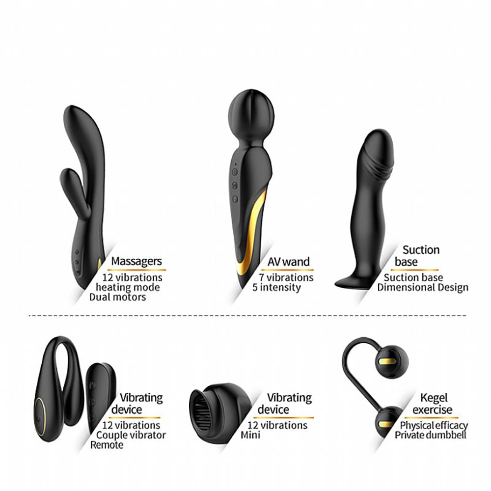 Pretty Love Queens Luxury Kit 6 Itens Vibrador e Estimuladores Detalhes em Ouro 18k Sexy Import
