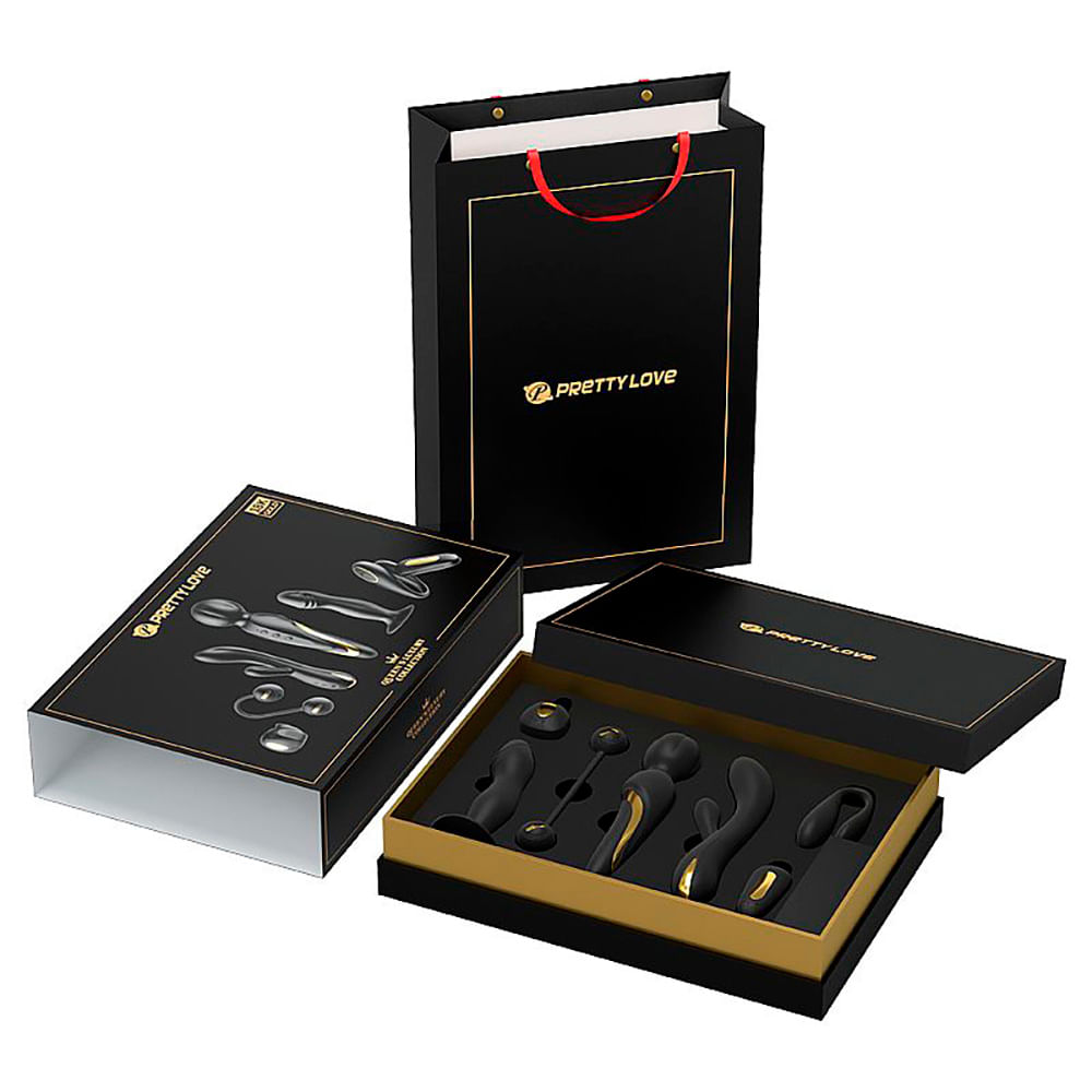 Pretty Love Queens Luxury Kit 6 Itens Vibrador e Estimuladores Detalhes em Ouro 18k Sexy Import