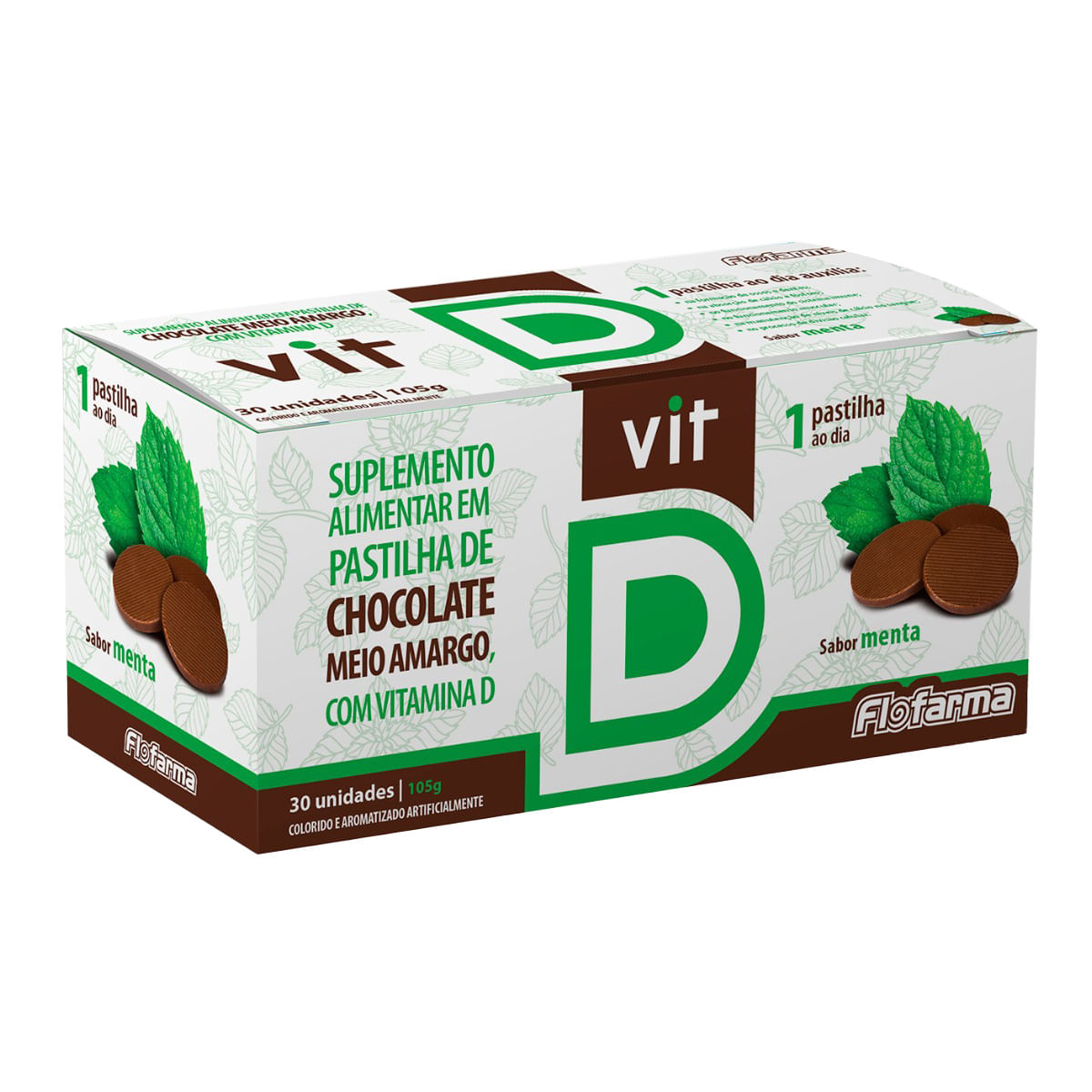 Vit D Pastilha de Chocolate com Vitamina D Suplemento Alimentar 30 unidades Flofarma