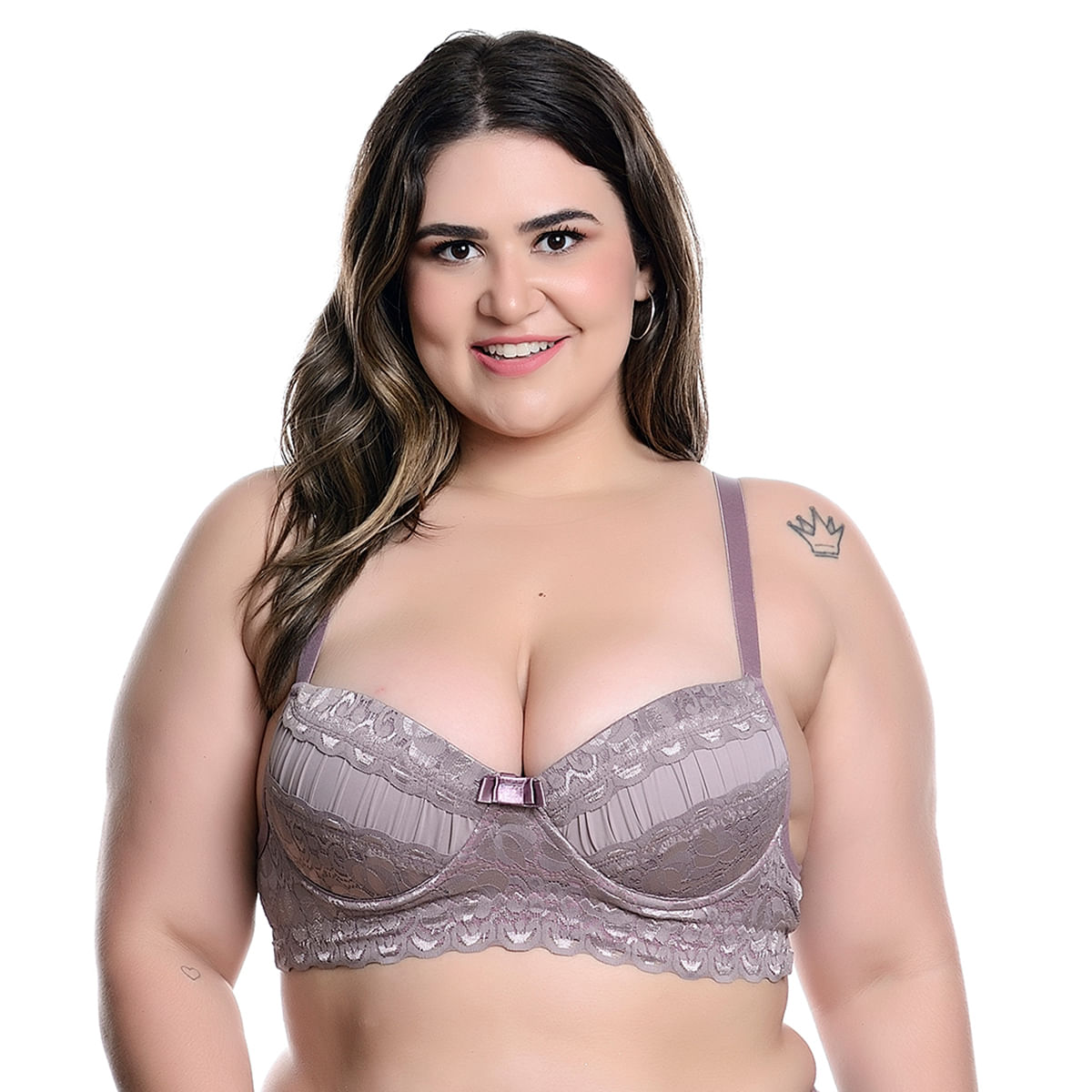 Conjunto Plus Size Modelo Fio Duplo em Microfibra com Detalhes Rendados no Bojo e Lacinho Hot Love