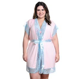 Robe Manga Curta Plus Size com Detalhes em Renda Hot Love