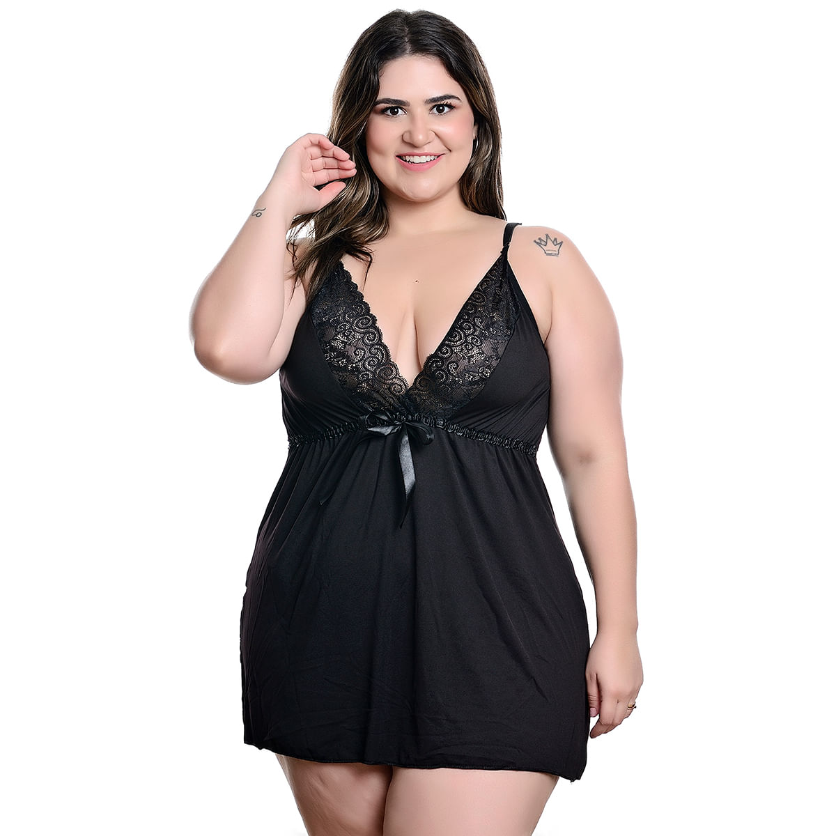 Camisola Plus com Fita em Cetim Hot Love Camisola Plus com Fita em Cetim Hot Love