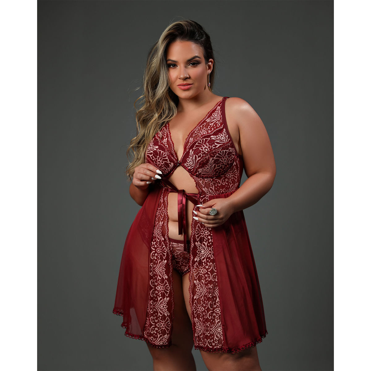 Camisola com Bojo com Calcinha Fio Duplo Plus Size Coleção Fetiche Dy Girl