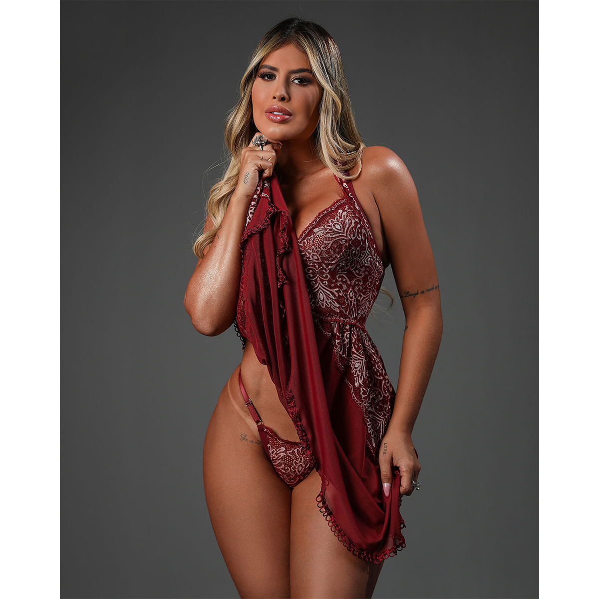 Camisola sem Bojo com Calcinha String Coleção Fetiche Dy Girl