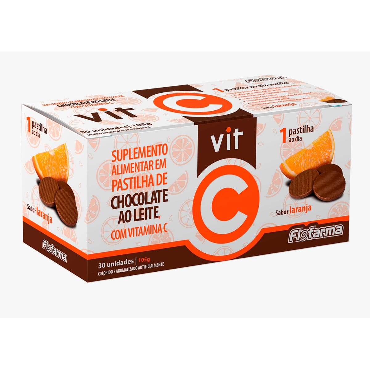 Vit C Pastilha de Chocolate com Vitamina C Suplemento Alimentar 30 unidades Flofarma